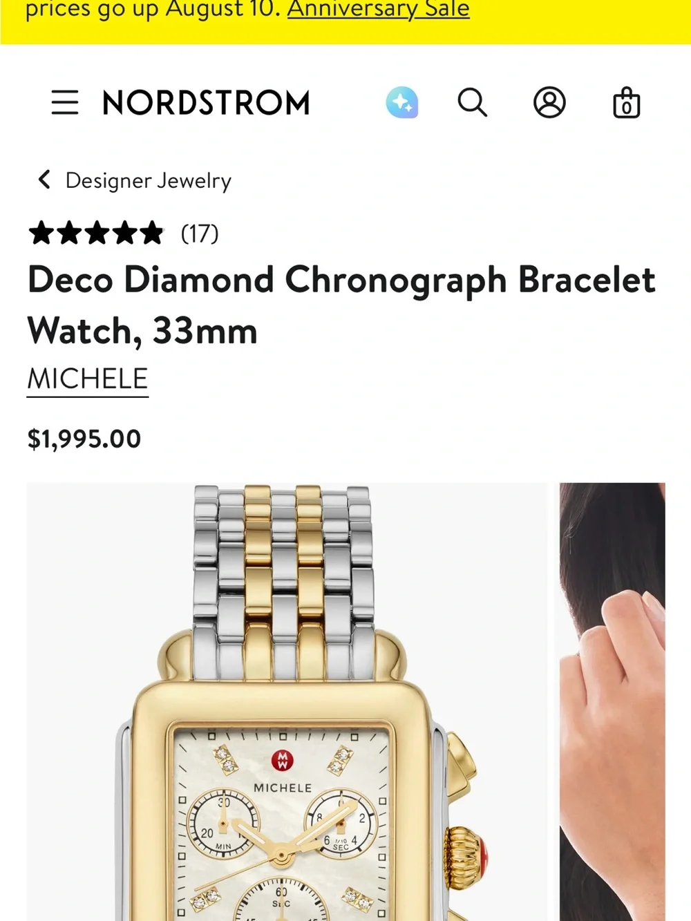 MICHELE Deco Diamond Chronograph Bracelet Watch, 33mm
